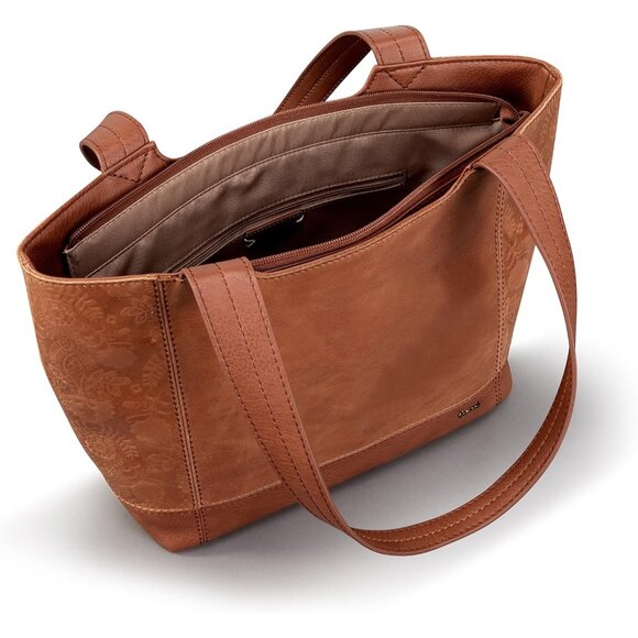 De Young Luxury Leather Tote in Tobacco Floral - Spacious & Eco-Friendly Handbag - Picture 4 of 6